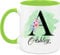 EKAM Personalised Mug, Coloured Inner and Handle Mug Stylish Initial with Name, Gift for Valentine’s, Birthday, Christmas Day for Mom, Dad, Kids, Friends or Girls, 11oz Coffee/Tea Cup (Light Green)