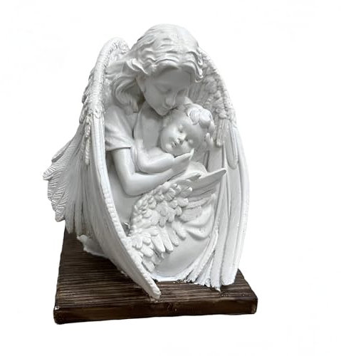 Tuzsocr Gartenstatuen Engel, Grabengel schlafend, Kleine Schutzengel Figur, Trauernd Engelkind Grabstein, Engel Figur für Friedhof, Wetterfest, Frostsicher, Statue als Grabschmuck und Gartendeko, Weiß