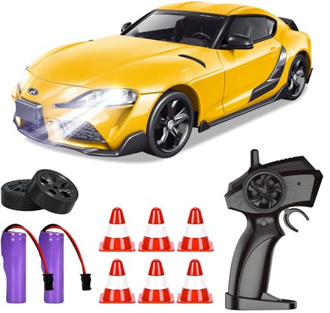 BuzzoXerex Voiture Télécommandée Drift, 1:24 Mini RC Drift Car, Mini Voiture Télécommandée avec 4WD und Lumière LED, Cadeau de Jouet pour Les Enfants de Plus de 6 Ans (Jaune)