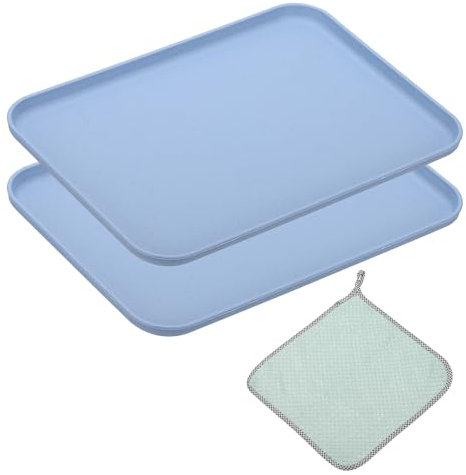 PATIKIL 12x9 Inch Fast Food Serving Trays, 2pcs Reusable Restaurant Serving Trays Cleaning Clothes Included PP Multi-Purpose Rectangle Small Size Tray, Blue