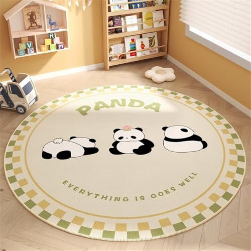 YATOLA Rund Teppich Wohnzimmer Waschbar Anti-Rutsch Große Kinderzimmer Spielmatte Babymatte Teppich Schlafzimmer Flauschige Teppiche Matte Teppichen für Schlafzimmer Panda Bär (Creme 2, Ø 120cm)