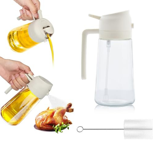 Oil Spray Bottle, 2 in 1 Oil Spray and Oil Container, 470ml/ 16oz Olive Oil Spray Bottle, Refillable Gadgets Accessories Widely Used for Air Fryer,Baking,Grilling,Kitchen Salad