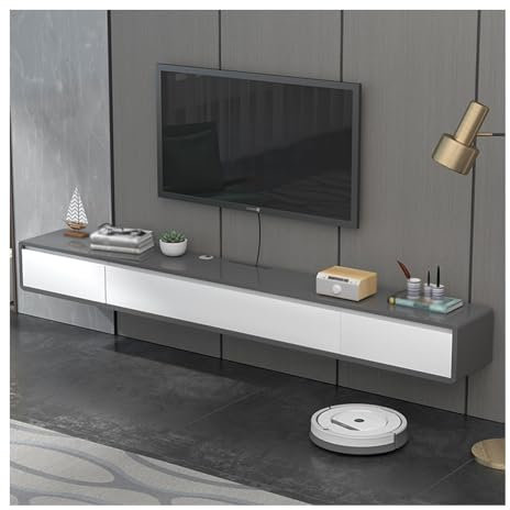 CWCQGH Modern Wall mounted Floating TV Unit with 2 Drawers Small Apartment TV Cabinet for Under TV Storage Brown 140cm (White+gray 120cm)