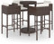 Outdoor Poly Rattan Bar-Set mit rundem Tisch & 4 gepolsterten Hockern, wetterfest & leicht zu reinigen, Braun mit cremeweißen Kissen