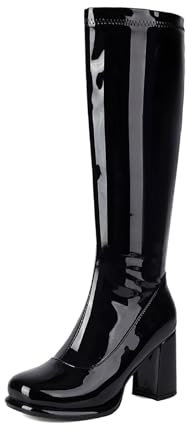 NaLatia Glitzer Stiefeletten Damen Damen Gogo Boots Schwarze kniehohe 70er-Jahre-Stiefel