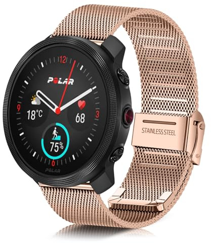 ToVioc 22mm Armband Kompatibel mit Polar Vantage M3/V3, Mesh Gewebte Edelstahl Metall, Uhrenarmband Ersatzband für Polar Grit X2 Pro - Roségold