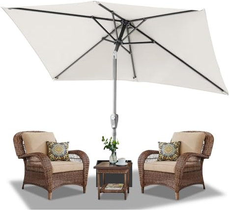 Daromigo Sonnenschirm Rechteckig 300 x 200 cm Beige mit Kurbel | Ampelschirm Sonnenschutz UV50+, 30° knickbar, Gartenschirm Terrassenschirm wasserdicht für Garten, ohne Ständer