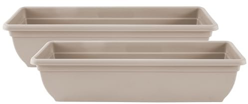 Muddy Hands Pack of 2-60cm Long Stone Trough Plant Pot Plastic Planter Indoor Home Outdoor Garden Window Herb Flower Box
