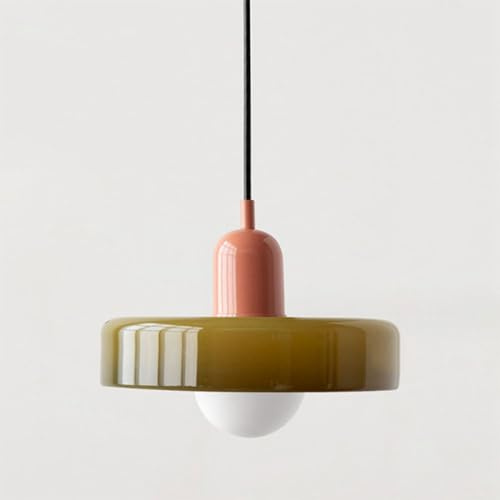 Lampe à suspension du milieu du siècle, plafonnier coloré avec abat-jour en verre, luminaire suspendu vintage en fer et verre pour chambre à coucher, salon, cuisine, couloir (couleur : F, taille :