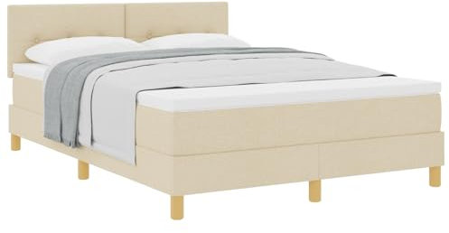 vidaXL Boxspringbett mit Matratze Creme gepolstert 140x200 cm modernes Design Stoff für Erwachsene Kopfteil mit Knopfsteppung einfache Montage und Komfort Rahmen rechteckige Schlafzimmermöbel Topper