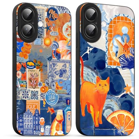 Yirlbey 2 Stück für iPhone 16 Hülle 6,1'' Collage Sommer Handyhülle Aesthetic Summer Motiv Katze Muster Design, Weiche Bunt Silikon TPU Bumper Ultra Dünn Kameraschutz Schutzhülle Mädchen Case