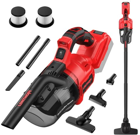 LDHTHOPI Akku Staubsauger für Makita 18V,20000 Pa Starke Saugleistung,Leichter Staubsauger mit HEPA-Filter,5 in 1 Handstaubsauger mit LED-Licht Für Teppich,Hartboden,Möbel,Auto (Ohne Akku) Rot