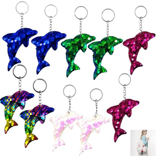Delfin Schlüsselanhänger,10 Stück Pailletten Schlüsselanhänger, Delfin Anhänger, für Party Geburtstag,Delfin Deko,Tasche Dekoration