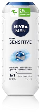NIVEA MEN Sensitive Dusch-Shampoo 250 ml, 3-in-1-Duschgel für Gesicht, Körper und Haare, sanftes Männerbad mit beruhigendem Bambus-Extrakt für empfindliche und gereizte Haut (Packung mit 6)