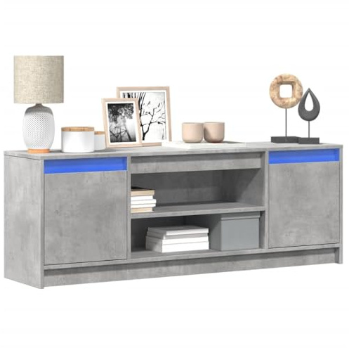 WDGJJFECNMUEHI Meuble TV Moderne avec Bandes LED RGB, Meuble Télévision Gris Béton 140 cm, Bois Ingénierie Stable, Grand Rangement pour Salon et Salle de Jeux