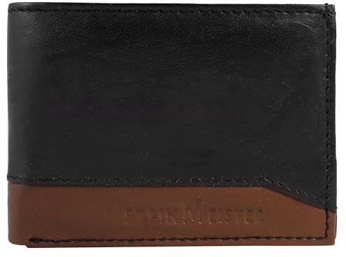 Steinmeister Geldbörse für Unisex aus Leder in Schwarz, Geldbeutel mit Reißverschluss in 7,5 x 10 x 2 cm
