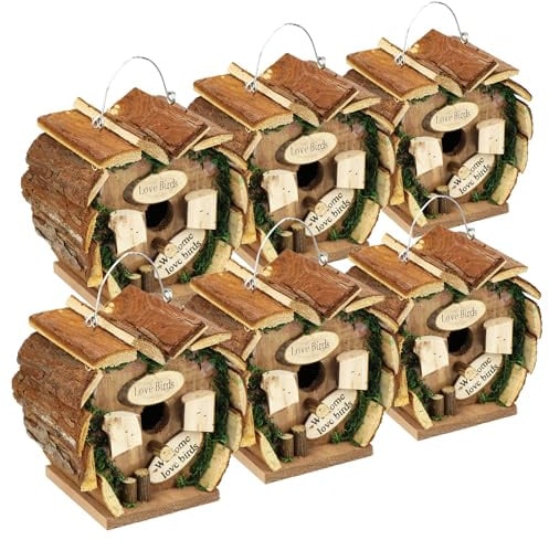 com-four® 6X Nistkasten aus Holz zum Aufhängen - Vogelhaus in Herzform für Wildvögel - dekorativer Brutkasten für Garten und Balkon - 17 x 12 x 17 cm (06 Stück - Nistkasten)