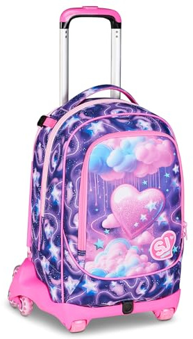 SJ GANG STYLE JAM GANG Trolley Scuola Jack 8 ruote FLUFFY PINK GIRL, Viola, 34 L, Scomponibile, Uso Zaino, Cross-over System, Spallacci a scomparsa, Tasca portaborraccia, Elementari e medie, Bambina