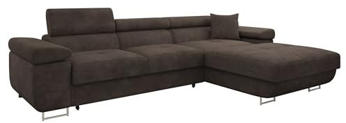 Mirjan24 Ecksofa Torezio Mini, Kopfstützen verstellbar (Lumo 40, R) | Geräumige Eckcouch mit Schlaffunktion, Bettkasten und gepolstertem Rücken, B/H/T: 280/70–90/170 cm