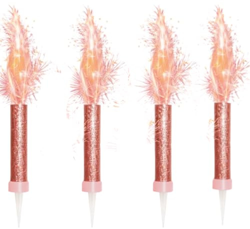 Ice Fountain Cake Sparkler Candles Birthday Cake Topper Firework Candles 15cm Indoor Sparkler Wedding Anniversary Party Decoration Colourful Cake Candles (Rose Gold, 4 PCS)