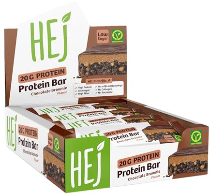 HEJ 20g Protein Bar, Chocolate Brownie, 12 x 60 g, Low Sugar Eiweißriegel | Proteinriegel, High Protein Snack, zuckerarm, vegetarisch, ohne Palmöl, ohne Zuckerzusatz & ohne künstliche Aromen
