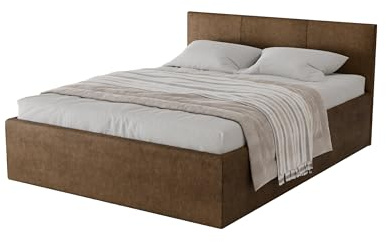 Meblofun Polsterbett DONA mit Kopfteil, 180x200 cm, Doppelbett mit Bettkasten und Lattenrost aus Holz, Velourstoff, Farbe: Hellbraun