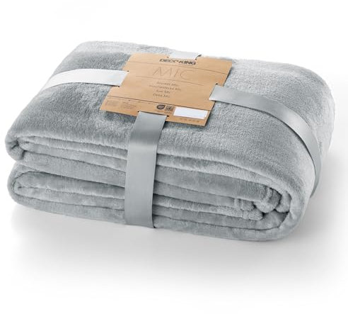 DecoKing Kuscheldecke 200x220 cm Silber Decke Microfaser Tagesdecke Fleece weich sanft kuschelig Stahl grau Grey Steel Silver Mic