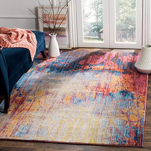 SAFAVIEH Traditionell Teppich für Wohnzimmer, Esszimmer, Schlafzimmer - Bristol Collection, Kurzer Flor, Blau und Rost, 122 X 183 cm