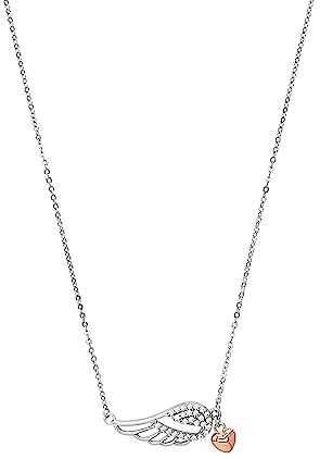 Amor Kette mit Anhänger 925 Sterling Silber Damen Halsschmuck, mit Zirkonia synth., 42+3 cm, Bicolor, Flügel, Kommt in Schmuck Geschenk Box, 9271047
