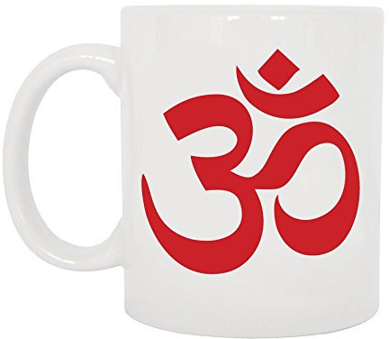CHEIDEASTORE Tazza Mug Yoga Simbolo Om (Bianca-Rossa)