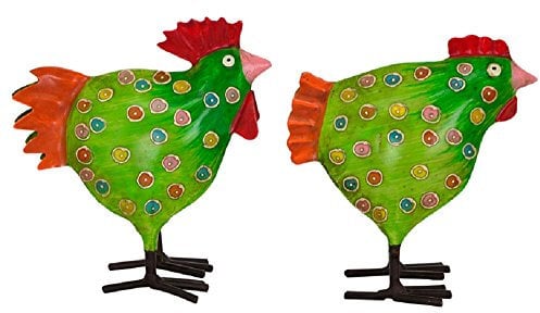 Dekorativer Hahn und Huhn Garten-Deko aus Metall - Bemalt, 2 Stück, 4 Farben zur Auswahl (Grün)