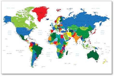 Postereck - 0666 - Hochwertiges Weltkarten Poster | Weltkarte Wand zum aufhängen | Unterricht Klassenzimmer Schule World Map Wall | Landkarte Welt XXL | Poster - DIN A2-42,0 cm x 59,4 cm