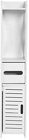 lyrlody Mobile Bagno Alto con Ante e Cassetto, Armadietto da Terra, Armadio Colonna Bagno, Scaffale a Colonna per Bagno con Porta Carta Igienica e Una Porta dell'Armadio, 80 × 15,5 × 15cm