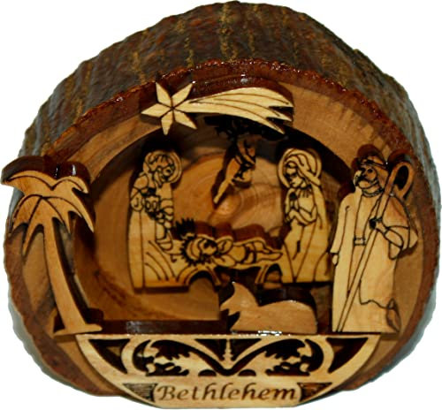 Holy Land Market Krippenfigur aus Olivenholz mit Baumrinde, zum Aufstellen oder Aufhängen, Antik-Stil, 3D, 8,9 cm