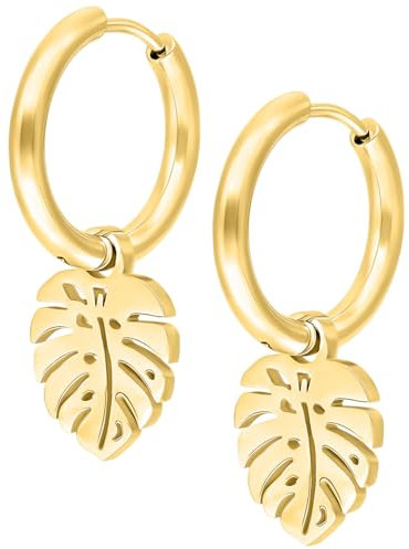 Ohrringe Little Monstera Leaf Hoops Gold, onesize