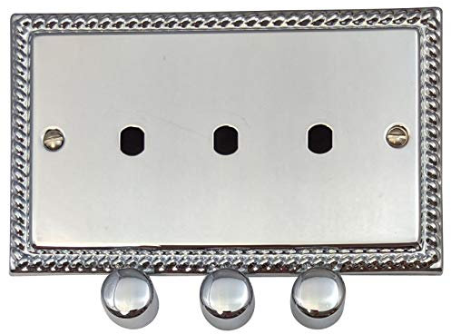 G&H MC13-PK Monarch Roped Polished Chrome 3 Gang Dimmer Plate Only inc Dimmer Knobs