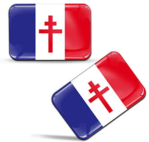 Biomar Labs® 2 x 3D Flexibles Autocollant Stickers France Libre Drapeau Français de la Résistance Général de Gaulle Flag Croix de Lorraine Adhésif Décoration Voiture Fenêtre Auto Moto Tuning F 73