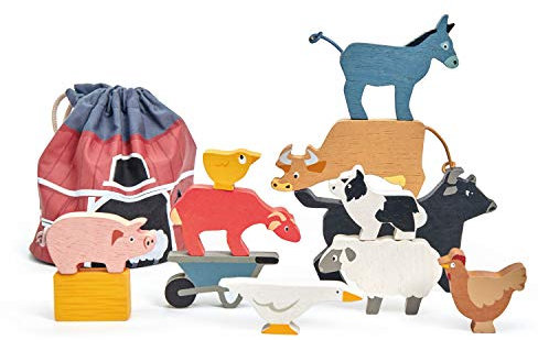 Tender Leaf Toys Stacking Farmyard - Wooden Farm Animal Block Stacking And Balancing Game Plastic-Free Toy For Child Development