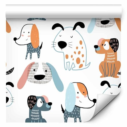 murando - Tapete selbstklebend 10m Wandtattoo dekorative Möbelfolie Dekorfolie Fotofolie Panel Wandaufkleber Wandposter Wandsticker - Kinderzimmer Tiere Hunde g-B-0162-j-a