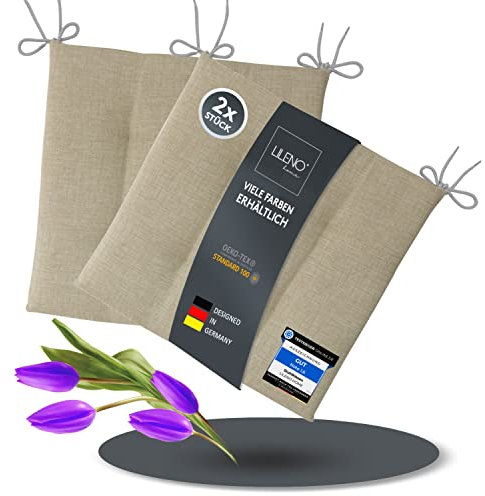 LILENO HOME 2er Set Stuhlkissen Beige (40x40x4,5 cm) - Sitzkissen für Gartenstuhl, Küche oder Esszimmerstuhl - Bequeme UV-beständige Indoor u. Outdoor Stuhlauflage als Stuhl Kissen