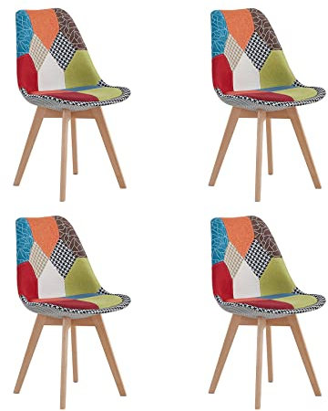 BenyLed Juego de 4 Sillas de Comedor con Diseño de Patchwork con Asiento Tapizado y Patas de Madera, Ideal para Comedor, Salón, Dormitorio, etc. Rojo
