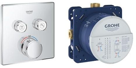 Grohe Miscelatore Termostatico a 2 Vie, Cromo 29124000 + Grohe 35600000 Rapido SmartBox - Corpo incasso universale, Cromo