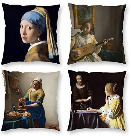 HOSTECCO Johannes Vermeer Gemälde-Kissenbezüge, quadratisch, 45 x 45 cm, 4 Stück