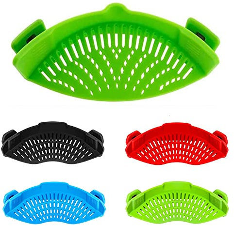 Snap Strainer, Clip on Strainer for Pots Pans, Hands-free Clip-on Heat Resistant Silicone Colander Pour Spout for Pasta Vegetable Noodles, Colander and Sieve Snaps On Pots Bowls Pans