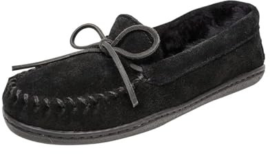 Minnetonka Damen Schaffell Hardsole Moc Mokassin, Schwarz, 41.5 EU