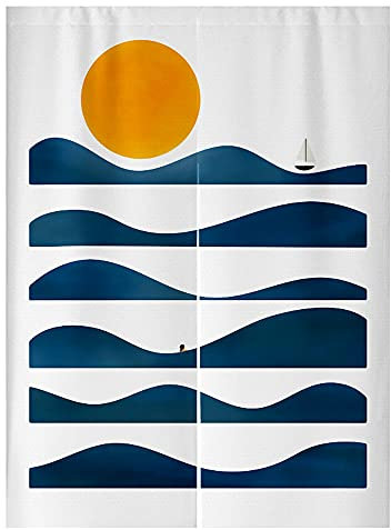 Hiseng Japanische Stil Noren Lang Tür Vorhang Nordische Moderne Kunst Abstrakt Bedruckt Vorhang Café Restaurant Küche Raumteiler Vorhang Schlafzimmer Türdekoration (Blaues Meer,80x120cm)
