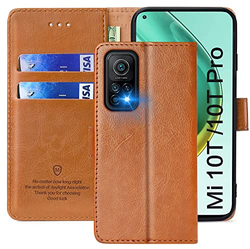 FMPCUON Hülle für Xiaomi 10T / 10T Pro 5G Handyhülle [Standfunktion] [Kartenfach] [Magnetverschluss] Tasche Flip Case Schutzhülle lederhülle klapphülle für Xiaomi 10T / 10T Pro 5G Braun