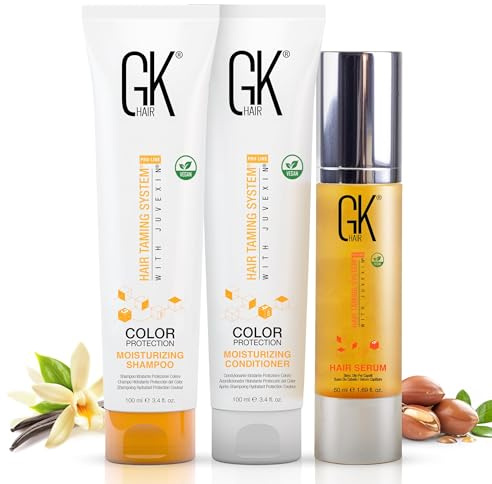 GK HAIR Global Keratin Moisturizing Shampoo and Conditioner Sets (3.4 Fl Oz/100ml) mit Anti-Frizz Serum Argan Oil (50 ml) zum Reparieren von Trockenschäden - Alle Haartypen Sulfatfrei, Parabenfrei