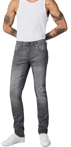 Peak Time Herren elastische Slim Fit Jeans Mid Waist 5-Pocket Flex Stretch Denim mit Bio-Baumwolle (GOTS zertifiziert) Mailand Light Grey Gr. 38W/34L