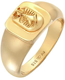 Kuzzoi Siegelring Herrenring (10 mm) in 925 Sterling Silber vergoldet, Pinky-Ring mit Wappen für den kleinen Finger, Wappenring für Männer, Ringgröße 58, 0603640822_58